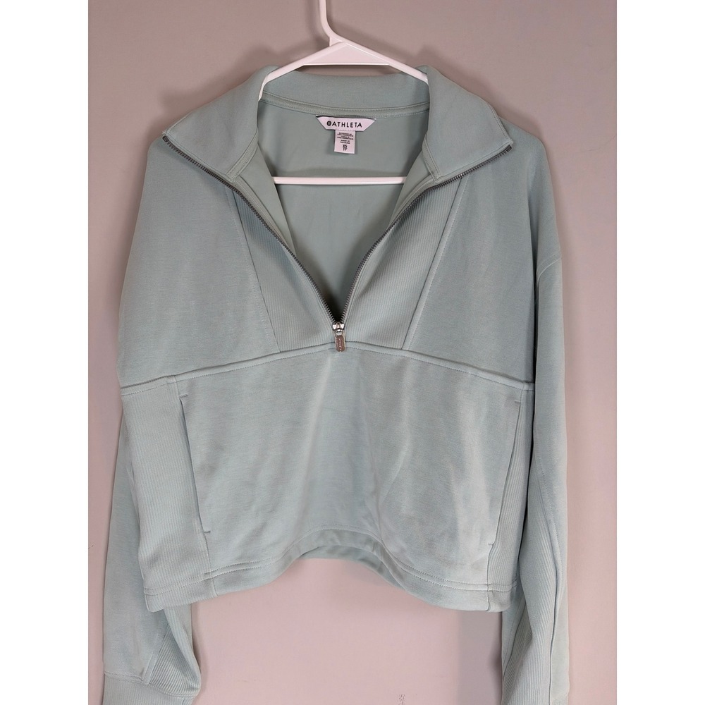 Athleta Retro Terry 1/4 Zip Pullover Sweatshirt Seafoam Green XS